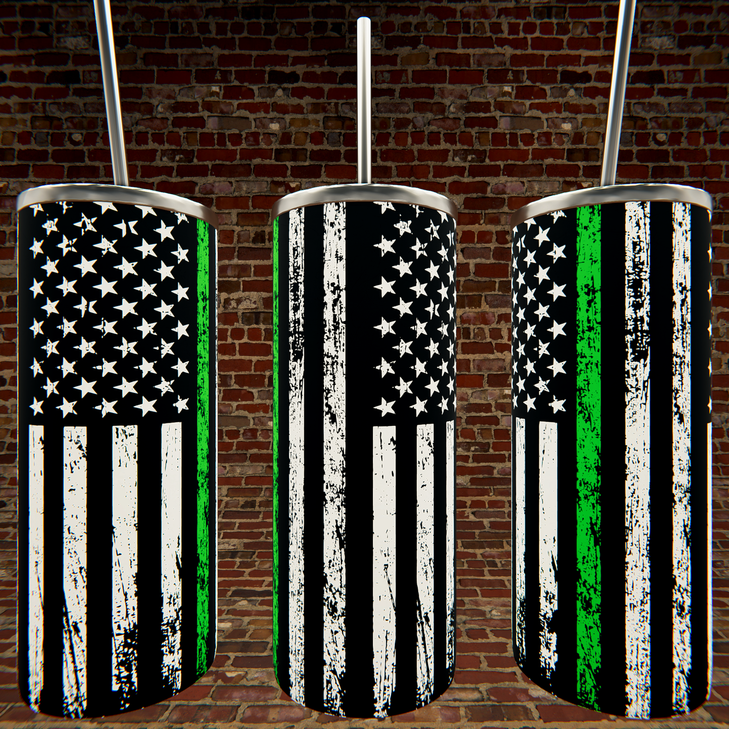 American Flag with Thin Green Line