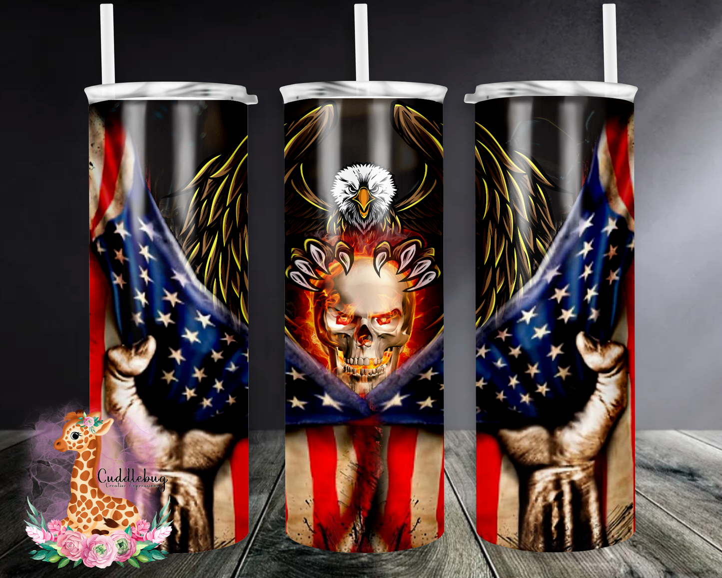 American Flag with Eagle and Skull