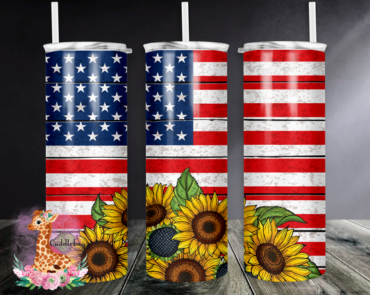 American Flag with Sunflowers