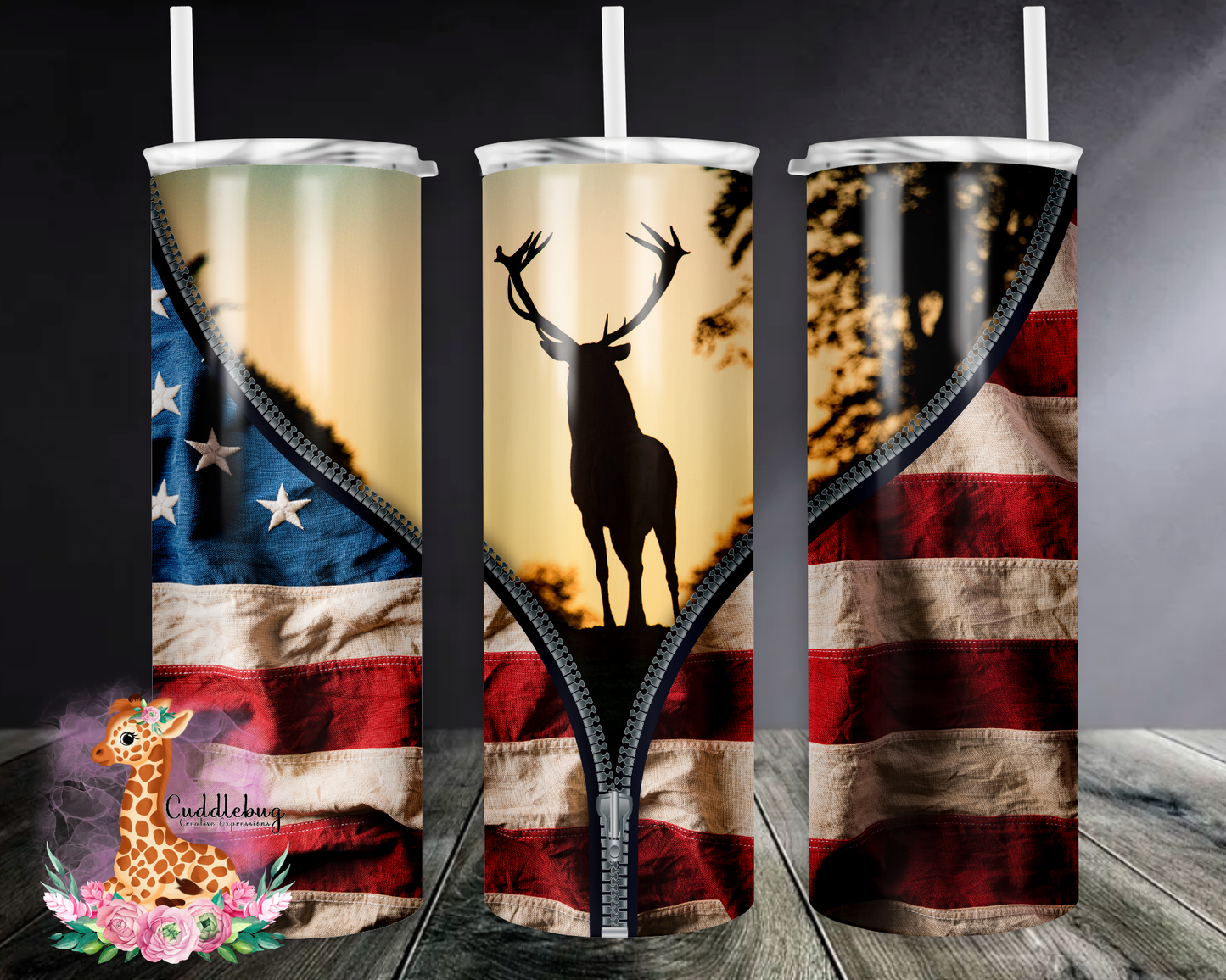 American Flag with Deer