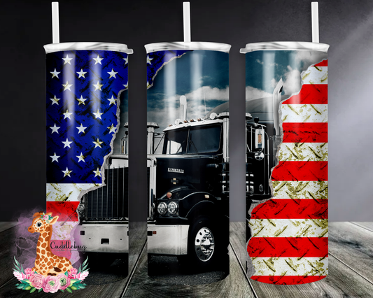 American Flag with Semi-truck