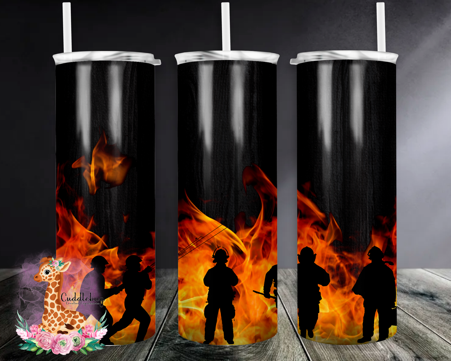 Black Wood- Flames- Firefighter-Silhouette