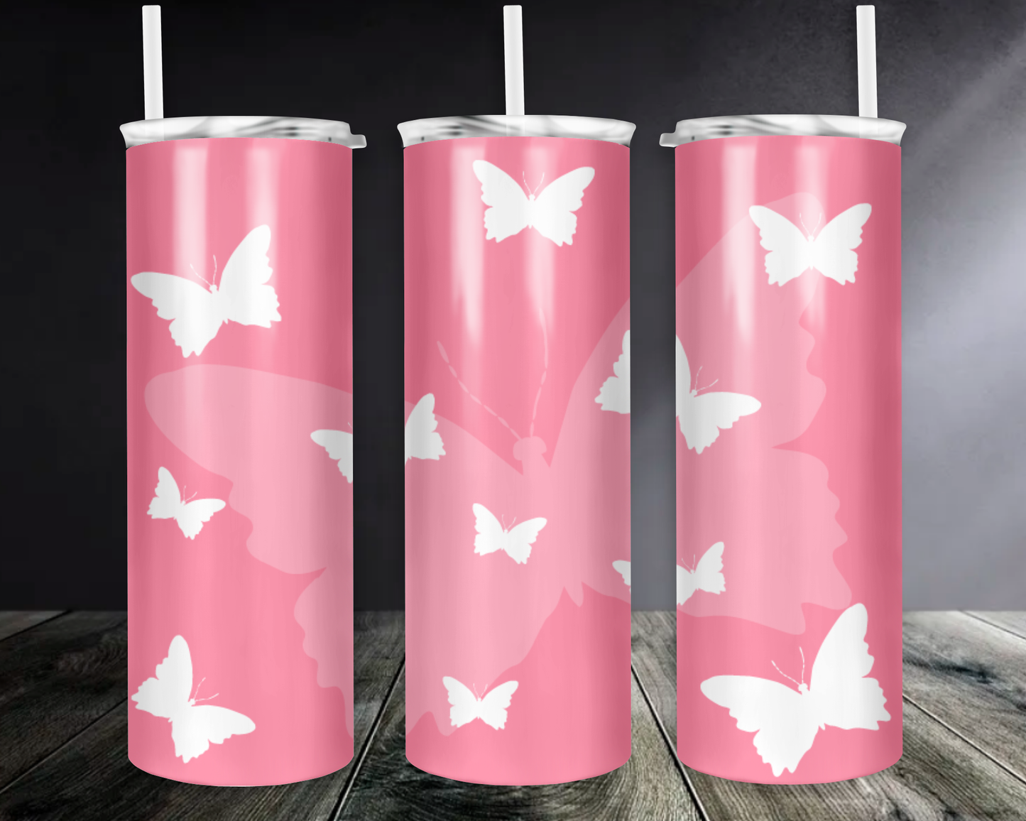White Butterflies with Pink Background