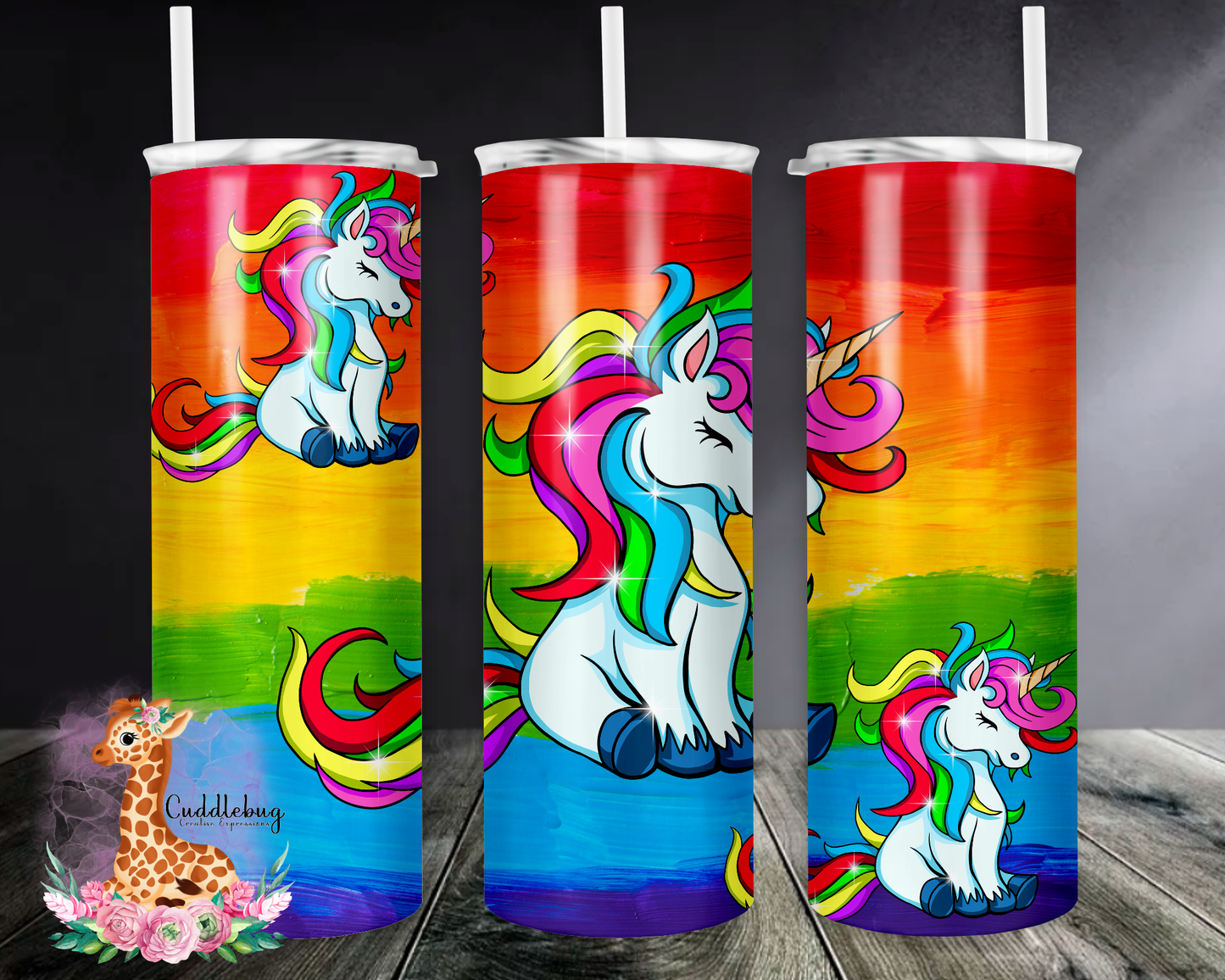 Unicorns with Rainbow Paint Background