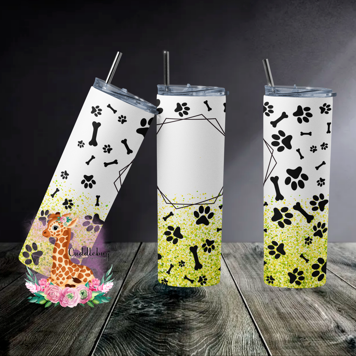 Paw Print Tumbler with Space for Photo or Saying