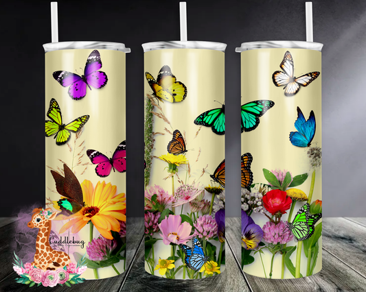 Colorful butterflies with flowers