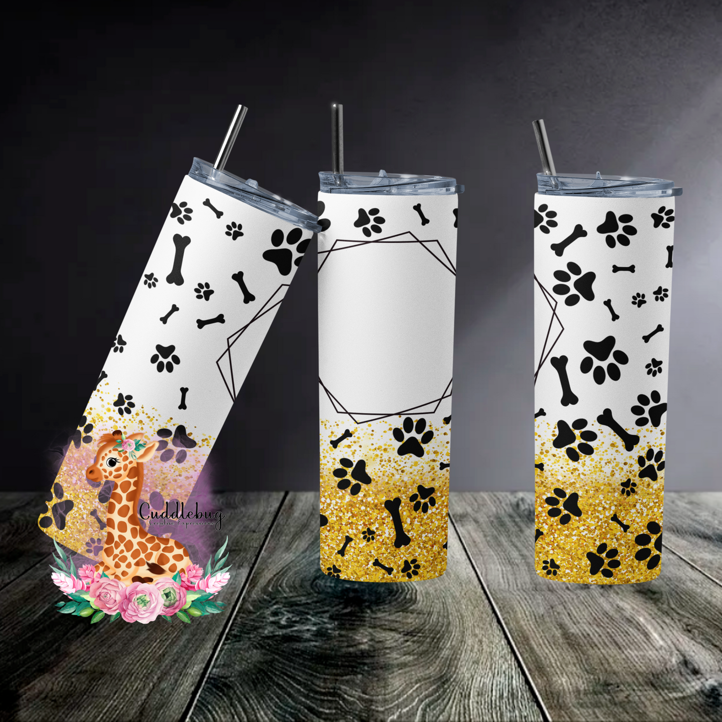 Paw Print Tumbler with Space for Photo or Saying