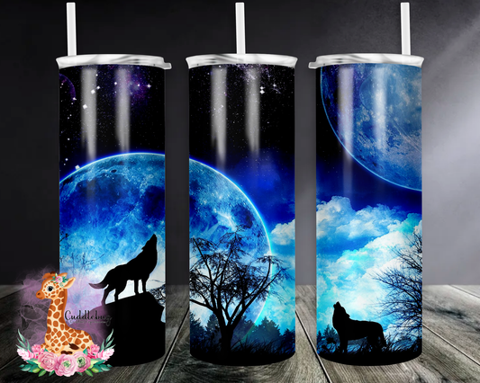 Wolves Howling with Moon Background
